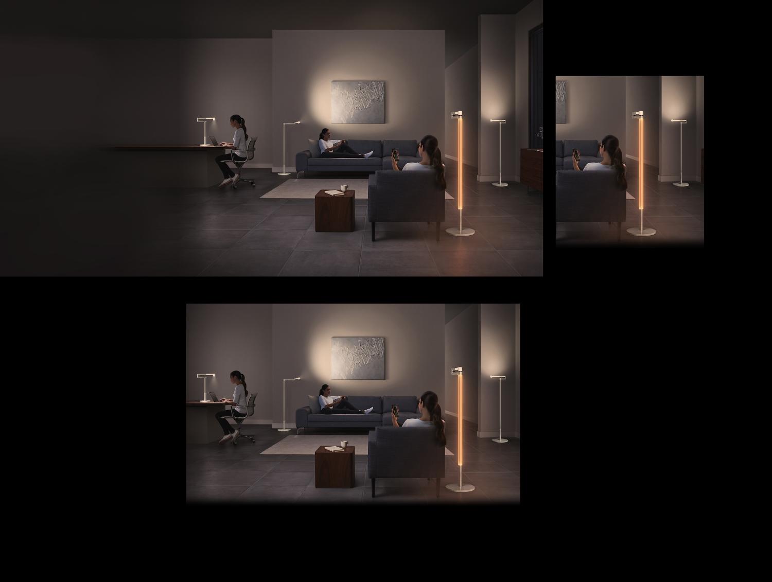 Huis dat prachtig door de Dyson Solarcycle Morph lamp wordt verlicht